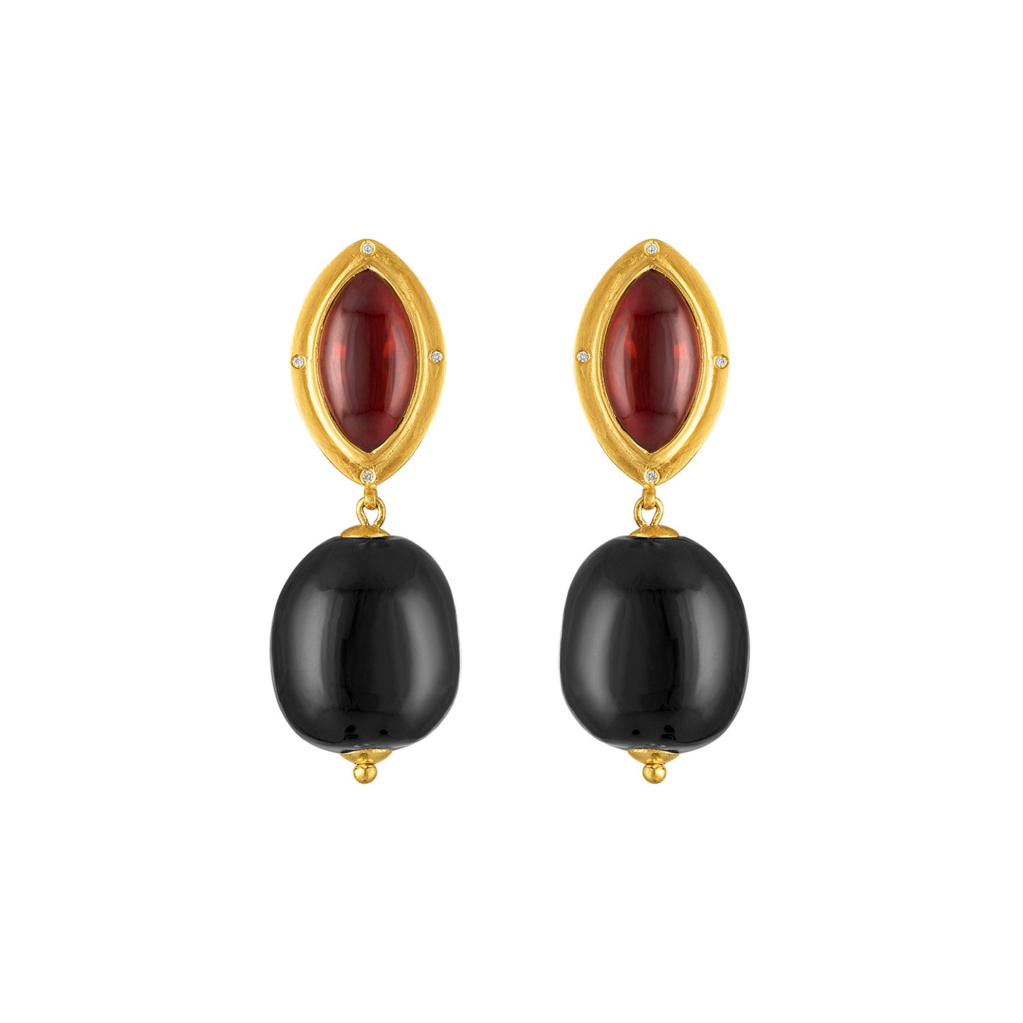 Double Seed Earrings in Garnet, Black Onyx, and Diamond