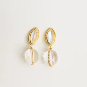 Double Seed Earrings in Moonstone, Rock Crystal, & Diamond
