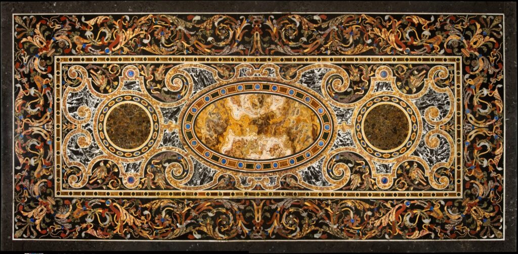 Roman pietra dura tabletop composed of hardstones, alabaster and marble